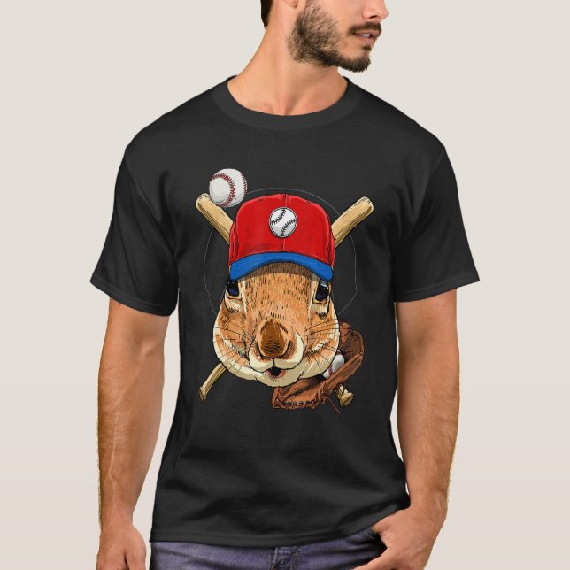Baseball Player Squirrel Pitcher Catcher Baseball  T-Shirt (Front)