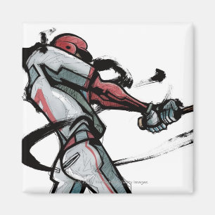 Baseball player swinging bat, side view magnet