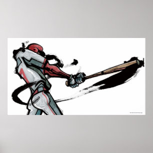 Baseball player swinging bat, side view poster