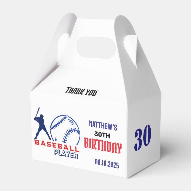 Baseball Player, Team, Birthday Favour Box (Back Side)