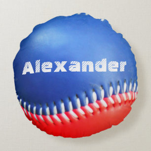 Baseball player team name number  Red White Blue Round Cushion
