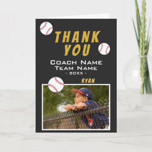 Baseball Player Team Name Photo Coach Thank You Card