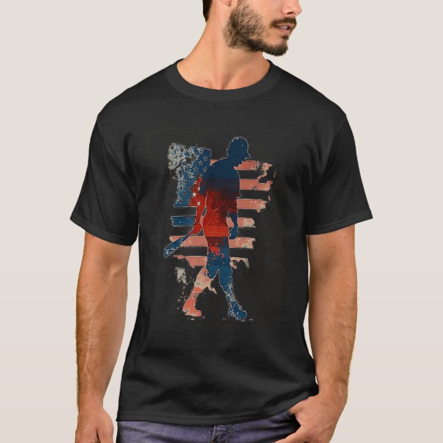Baseball Player Teens Boys Men American Flag USA C T-Shirt (Front)