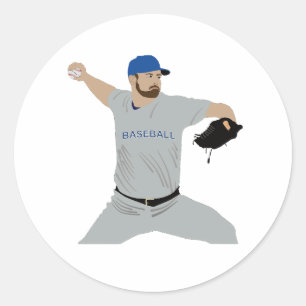 Baseball player throwing the ball classic round sticker