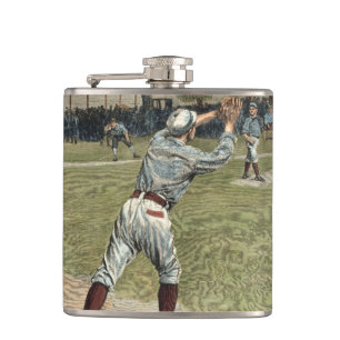 Baseball Player Thrown Out at Second Base Hip Flask
