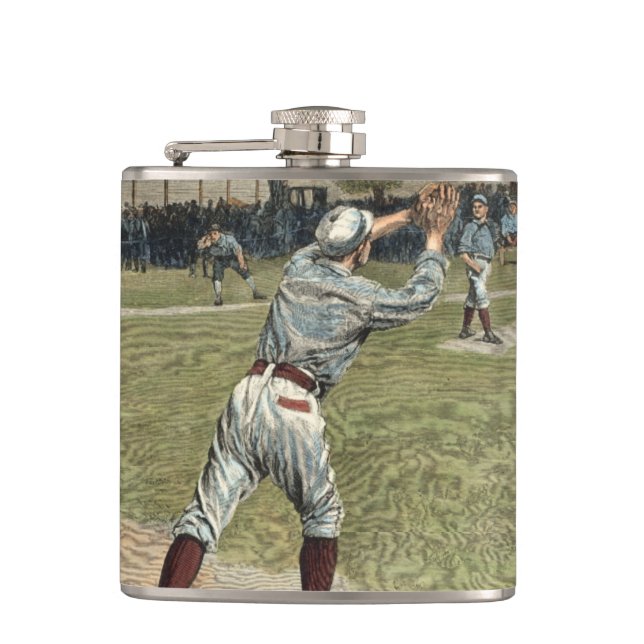 Baseball Player Thrown Out at Second Base Hip Flask (Front)