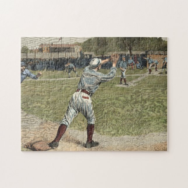 Baseball Player Thrown Out at Second Base Jigsaw Puzzle (Horizontal)