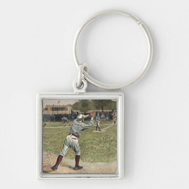 Baseball Player Thrown Out at Second Base Key Ring (Front)
