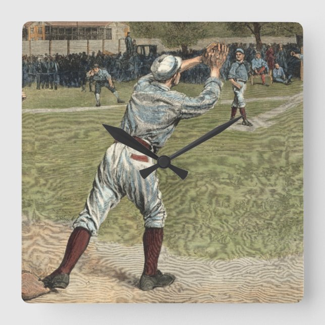 Baseball Player Thrown Out at Second Base Square Wall Clock (Front)