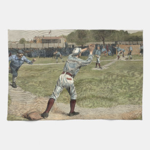 Baseball Player Thrown Out at Second Base Tea Towel