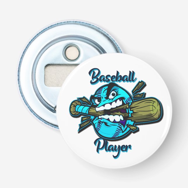Baseball player trucker hat keychain bottle opener (Front)