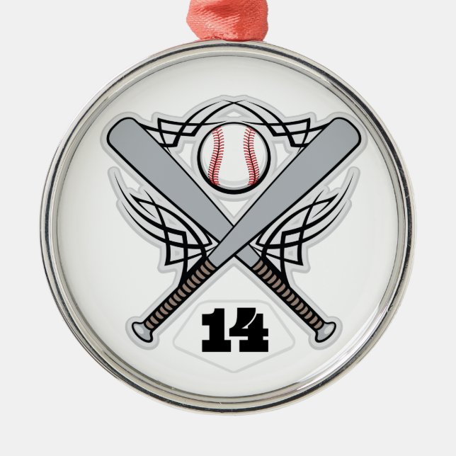 Baseball Player Uniform Number 14 Metal Tree Decoration (Front)
