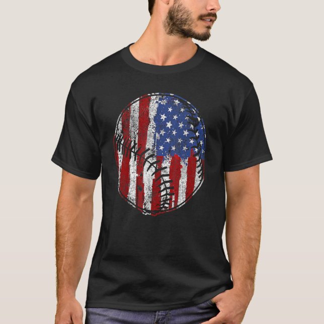 Baseball Player USA American Flag 4th Of July  USA T-Shirt (Front)