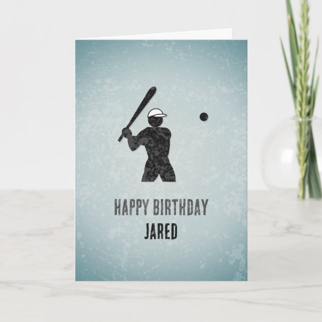Baseball Playing Guy on Grey Male Sporty Birthday Card (Front)