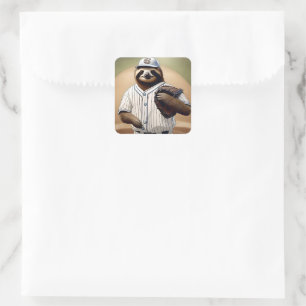 Baseball Playing Sloth, Square Sticker