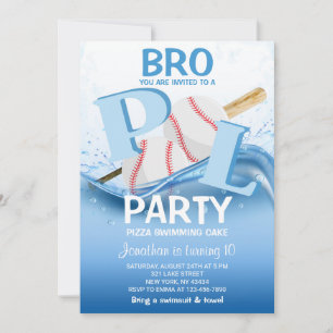 Baseball Pool Party 10th Birthday Invitation