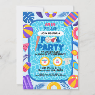 Baseball Pool Party Birthday Invitation