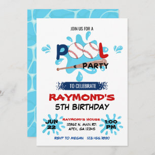 Baseball Pool Party Birthday  Invitation