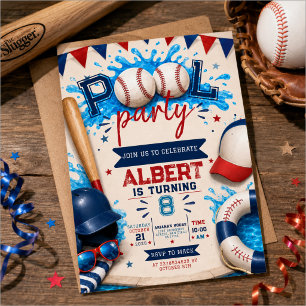 Baseball Pool Party Birthday Invitation Template