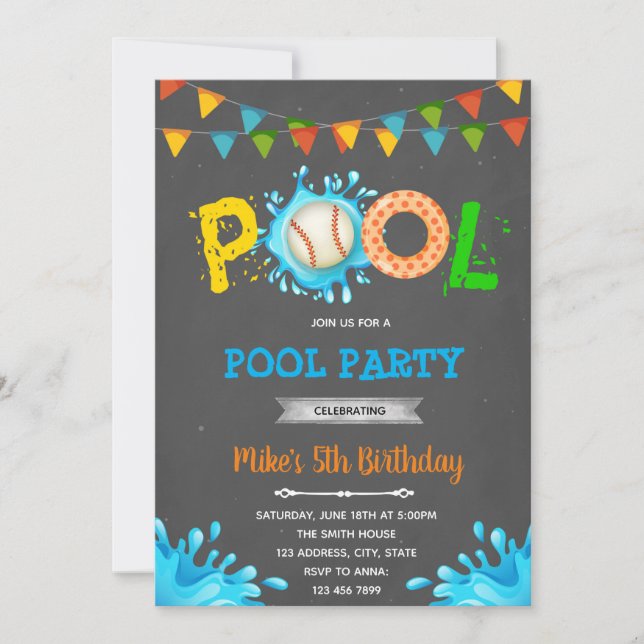 Baseball pool party invitation (Front)