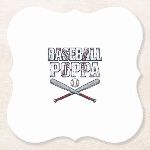 Baseball Poppa Vintage Engraving Shirt Design_1 Paper Coaster