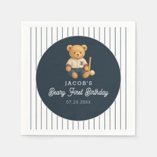 Baseball Preppy Bear 1st Birthday Napkin