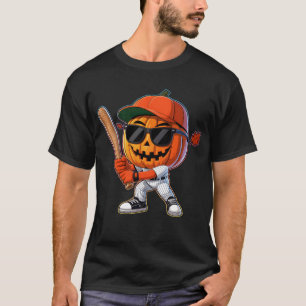 Baseball Pumpkin Jack O Lantern Swinging Bat Hallo T-Shirt