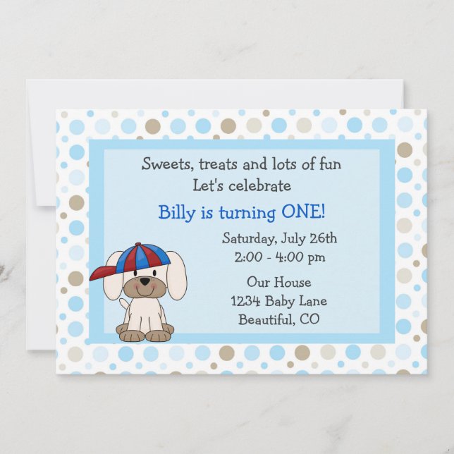 Baseball Puppy 1st Birthday Invitation for Boys (Front)