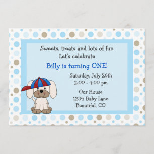 Baseball Puppy 1st Birthday Invitation for Boys