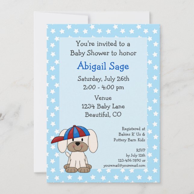 Baseball Puppy Baby Boy Shower Invitation (Front)