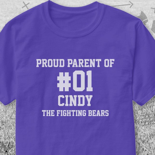 Baseball Purple White Team T-Shirt (Purple and White Baseball Proud Parent of T-Shirt. Celebrate your high school or college athlete.)
