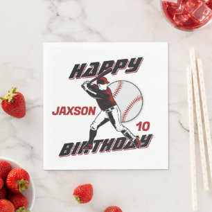 Baseball Red Black Any Age Happy Birthday Napkin