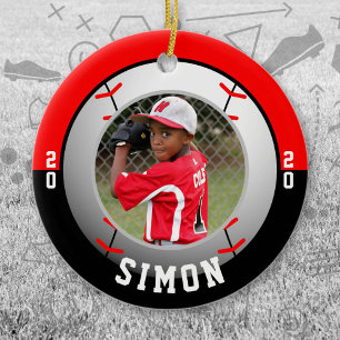 Baseball Red Black Team Colours Ceramic Tree Decoration