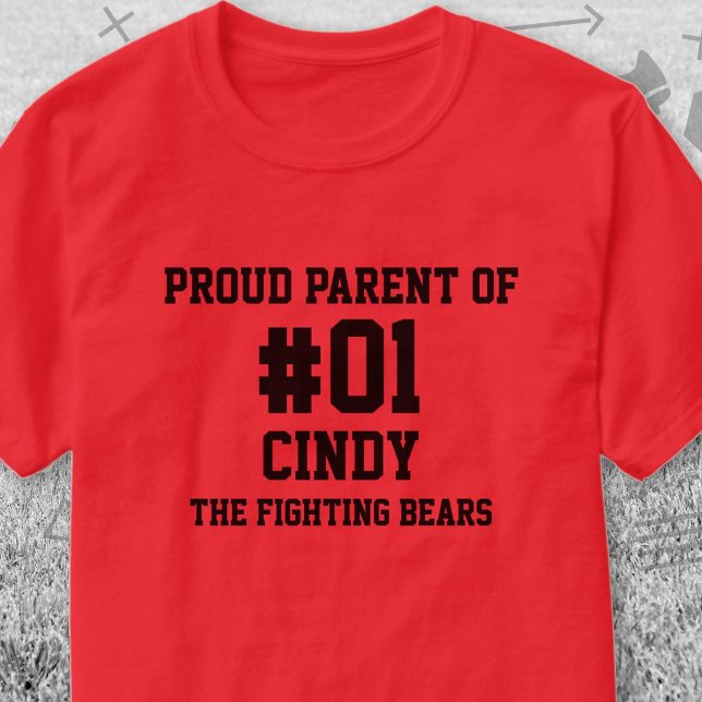 Baseball Red Black Team T-Shirt (Red and Black Baseball Proud Parent of T-Shirt. Celebrate your high school or college athlete.)