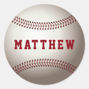 Baseball Red Personalised Name Classic Round Sticker