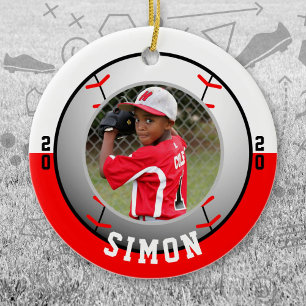 Baseball Red White Team Colours Ceramic Tree Decoration