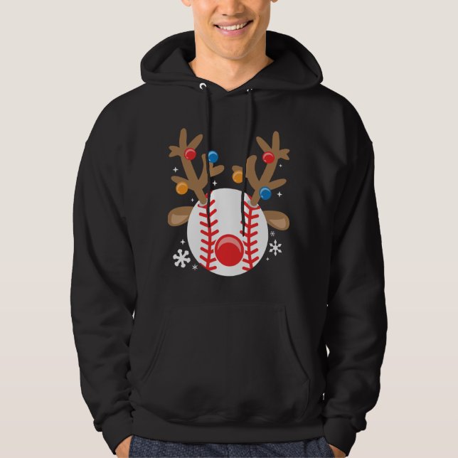 Baseball Reindeer Funny Cute Boy Christmas Hoodie (Front)