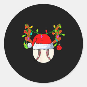 Baseball Reindeer Santa Hat Christmas  Classic Round Sticker