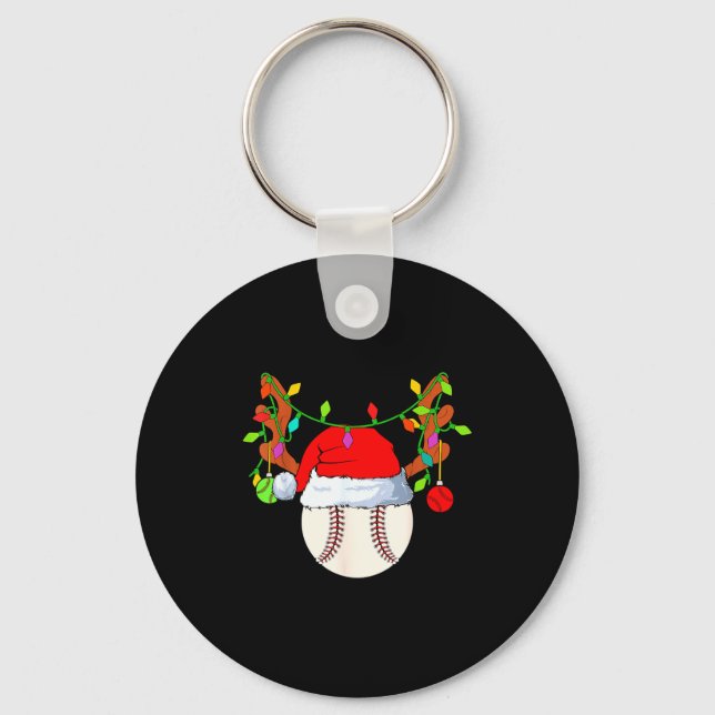 Baseball Reindeer Santa Hat Christmas  Key Ring (Front)