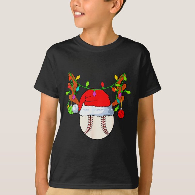 Baseball Reindeer Santa Hat Christmas  T-Shirt (Front)