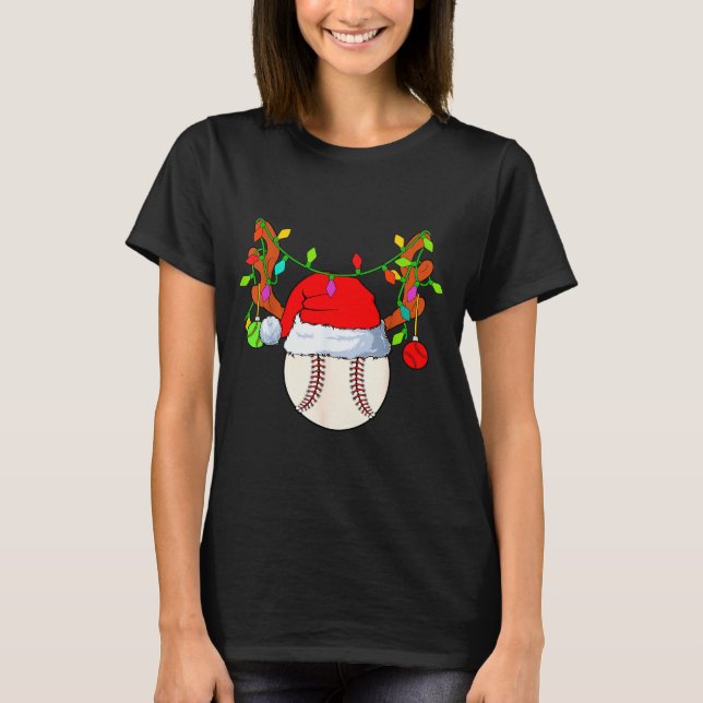 Baseball Reindeer Santa Hat Christmas  T-Shirt (Front)