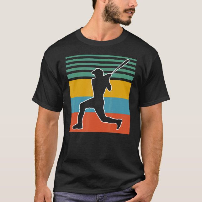 Baseball Retro Sunset Baseball Player T-Shirt (Front)