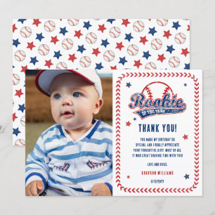 Baseball Rookie 1st Birthday Party Photo Thank You Card