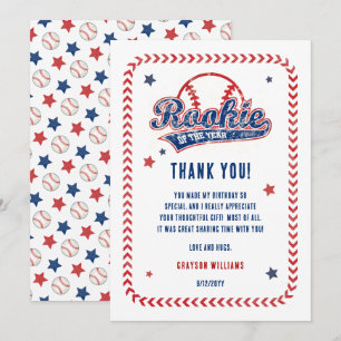 Baseball Rookie of the Year 1st Birthday Party Thank You Card