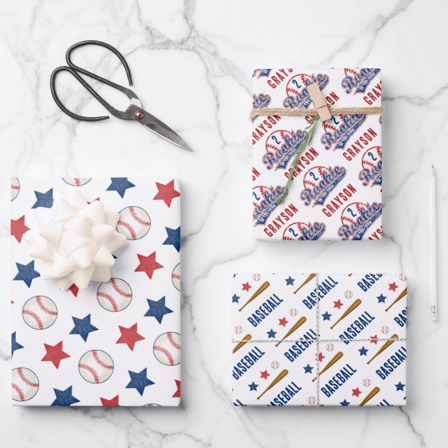 Baseball Rookie of the Year 2nd Birthday Party Wrapping Paper Sheet (Front)