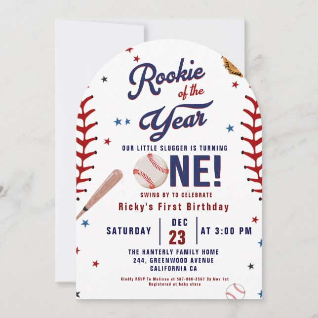 Baseball Rookie of the Year Baseball 1st Birthday  Invitation (Front)