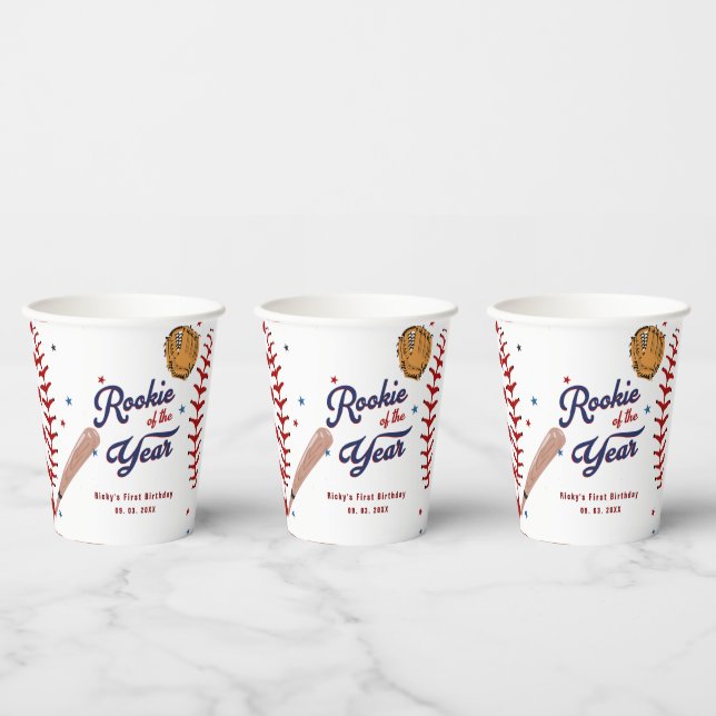 Baseball Rookie of the Year Baseball 1st Birthday Paper Cups (Multi)