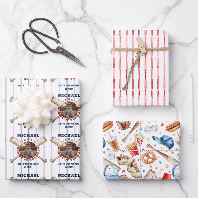 Baseball Rookie of the Year Photo Birthday  Wrapping Paper Sheet (Front)