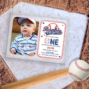 Baseball Rookie Photo 1st Birthday Party  Acrylic Invitations