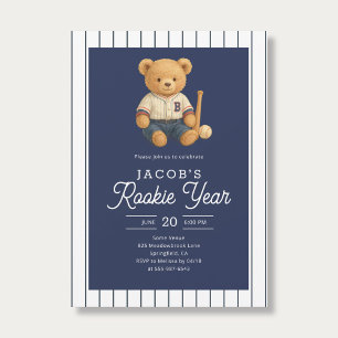 Baseball Rookie Teddy Bear 1st Birthday Invitation